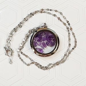 Large Silver Origami Owl Locket with Amethyst Crystals